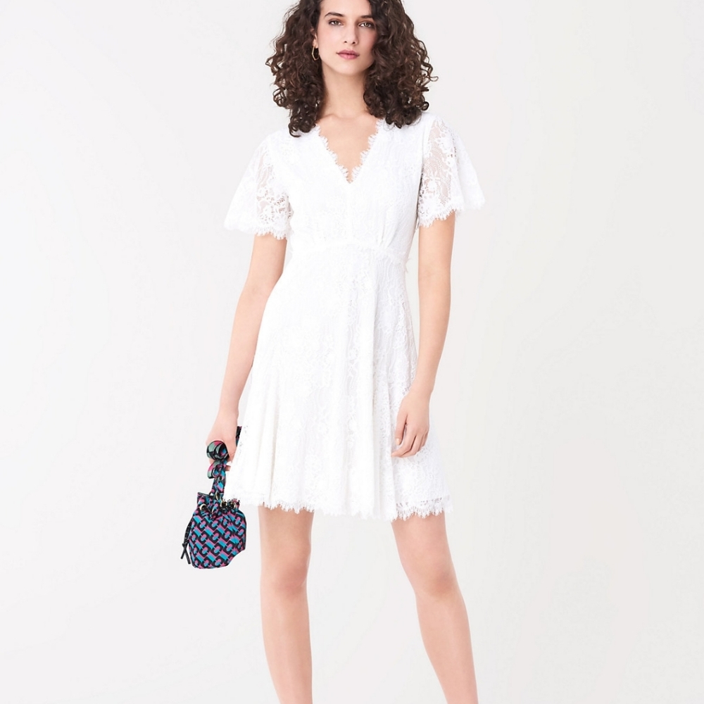 DVF Siobhan Floral-Lace Mini Dress sz4